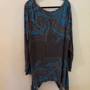 Grace Elements Gray and Blue Long sleeve tunic with uneven hem